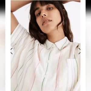 Madewell Rainbow Stripe Linen-Blend Daily Button Down Shirt Size 1X
